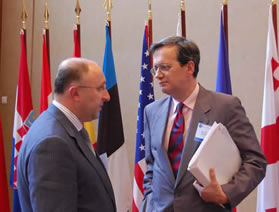 OSCE Sec Gen Marc Perrin de Brichambaut with Georgia's For Min Bezhuashvili